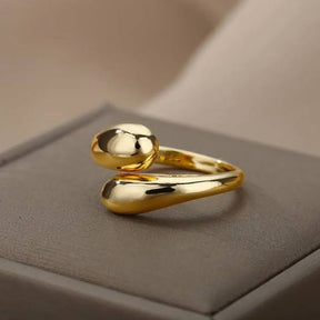 Stainless steel smooth double ball beads ring