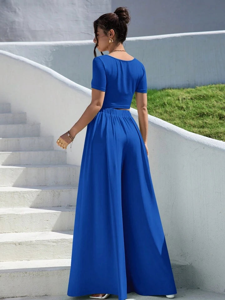 WOMEN’S SUMMER TWO PIECE ROUND NECK OUTFIT