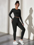 Sport Studio Solid Color Round Neck Sports Top Legging Set
