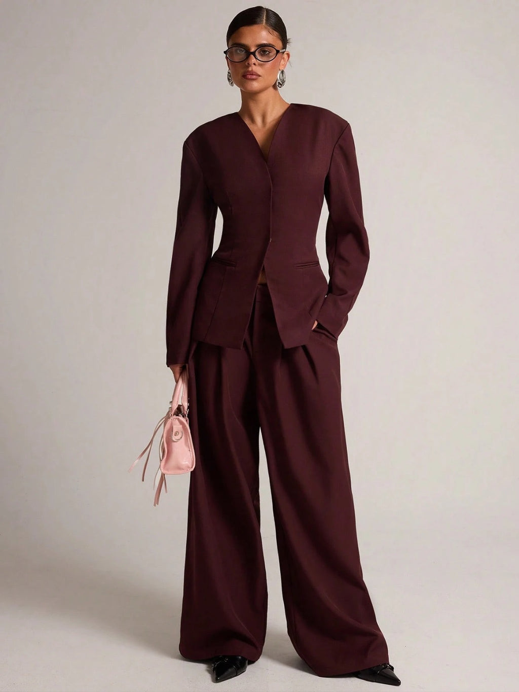 Deep Plum Long Sleeve Blazer Pants Set