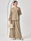 Women's Casual Solid Color Long Sleeve And Long Pants Arabic Outfits