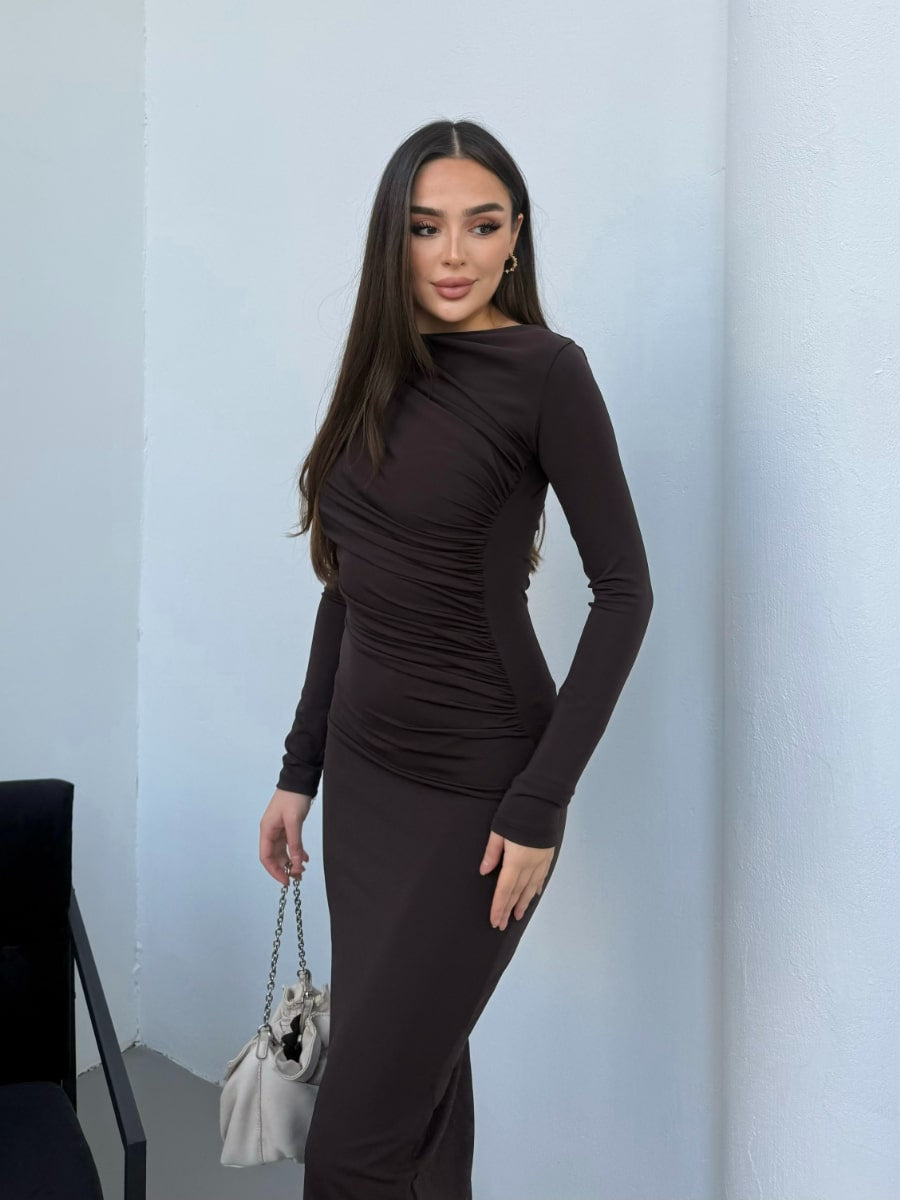 SOLID RUCHED SIDE BODYCON DRESS