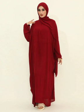 Plain Elegant Abaya And Moroccan Dress With Headscarf