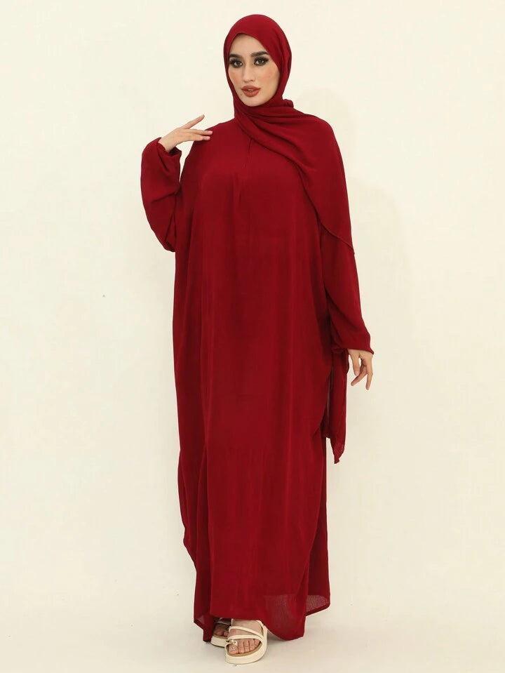 Plain Elegant Abaya And Moroccan Dress With Headscarf