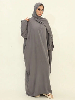Plain Elegant Abaya And Moroccan Dress With Headscarf
