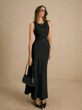 Women's Cardigan Button Sleeveless Vest Tank Top And Mermaid Hem Fitted Pencil Skirt Suit Set