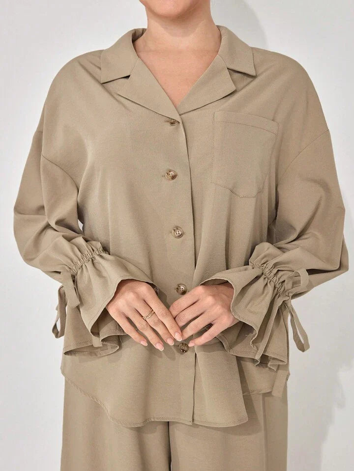 Women's Casual Solid Color Long Sleeve And Long Pants Arabic Outfits