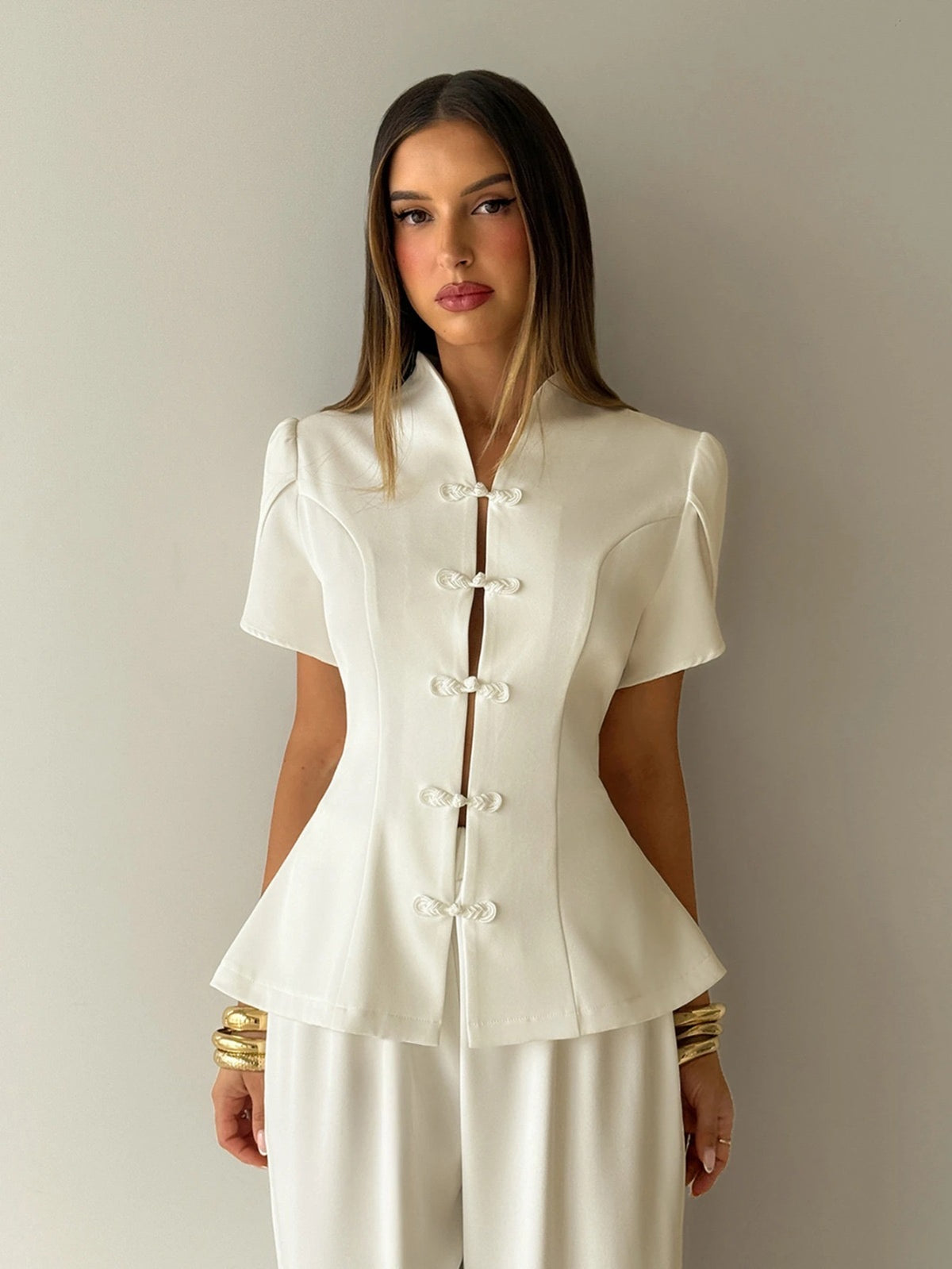 Women's Chinese Style Leg-Of-Gigot Sleeve Blazer Frog Set