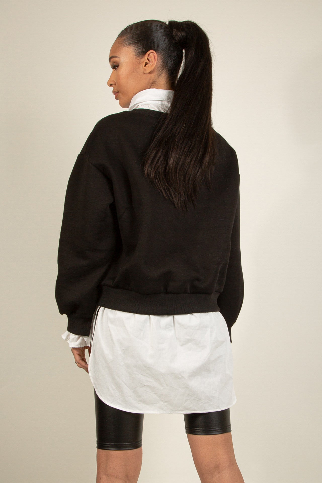 BADGE MOTIF SWEATSHIRT WITH SHIRT UNDERLAY