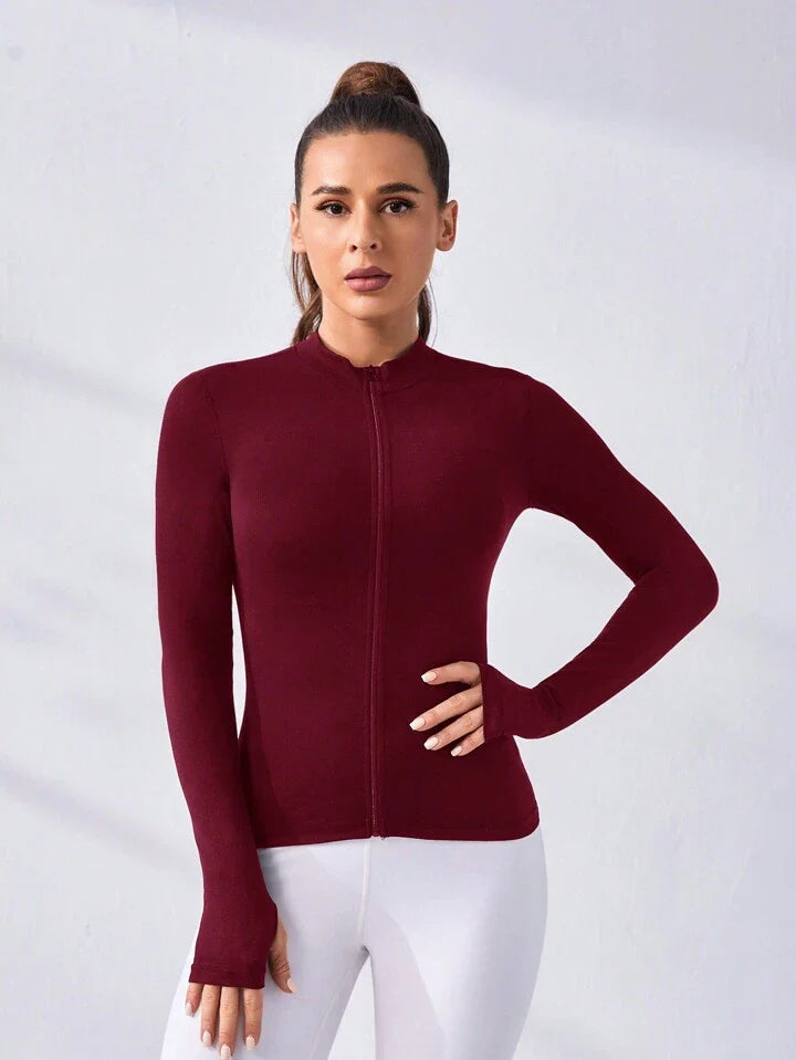 Daily&Casual Women's Solid Color Zip-Up Long Sleeve Casual Sports Zipper
