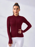 Daily&Casual Women's Solid Color Zip-Up Long Sleeve Casual Sports Zipper