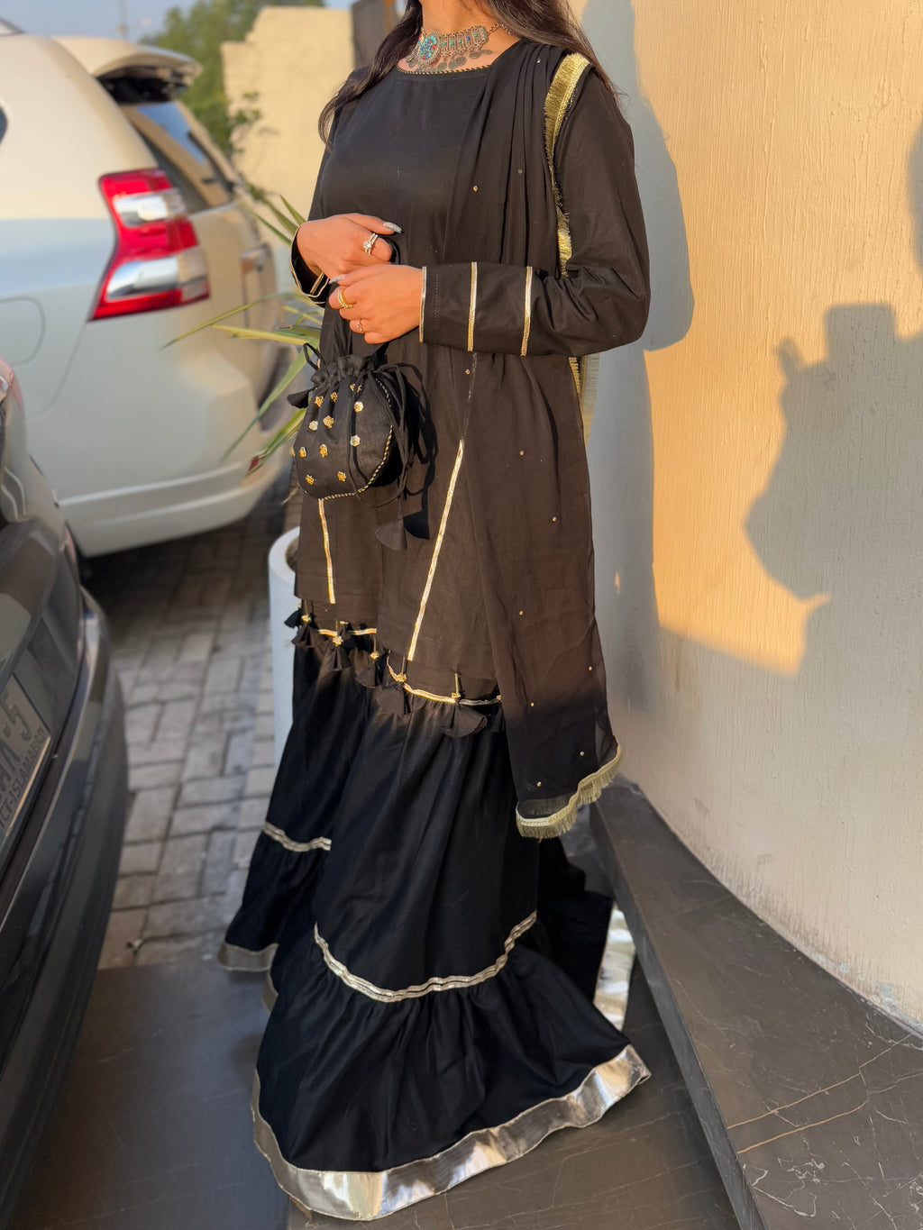 ELEGANT THREE PIECE DRESS WITH BAG