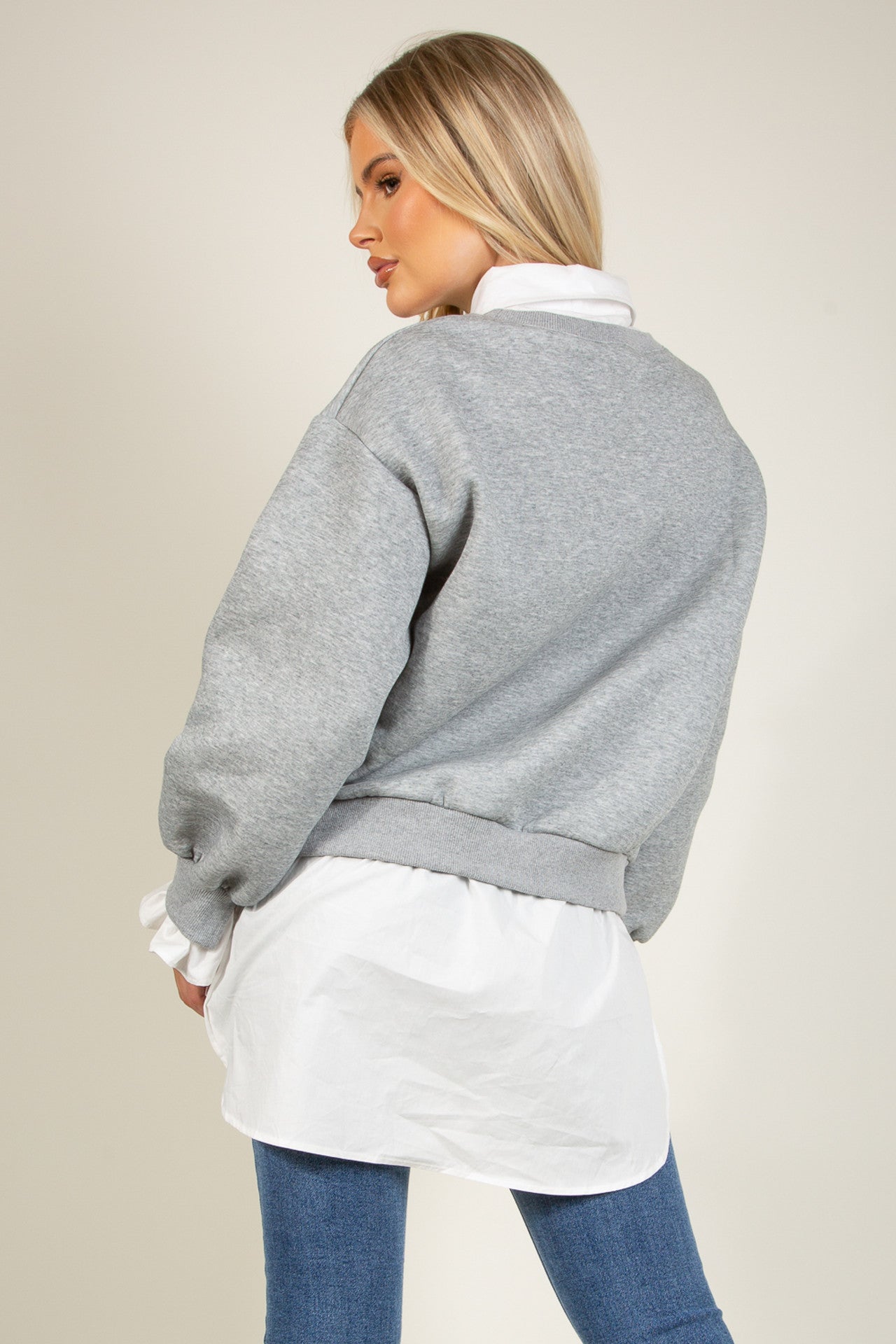 BADGE MOTIF SWEATSHIRT WITH SHIRT UNDERLAY