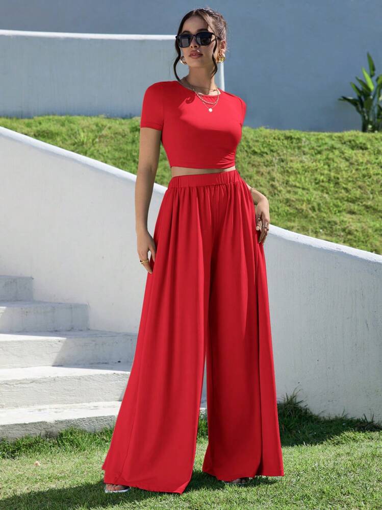 WOMEN’S SUMMER TWO PIECE ROUND NECK OUTFIT