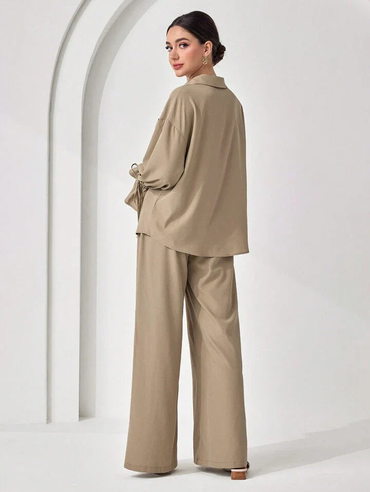 Women's Casual Solid Color Long Sleeve And Long Pants Arabic Outfits