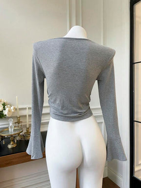 Women's Solid Color Bell Sleeve Crop T-Shirt With Tassel Detail