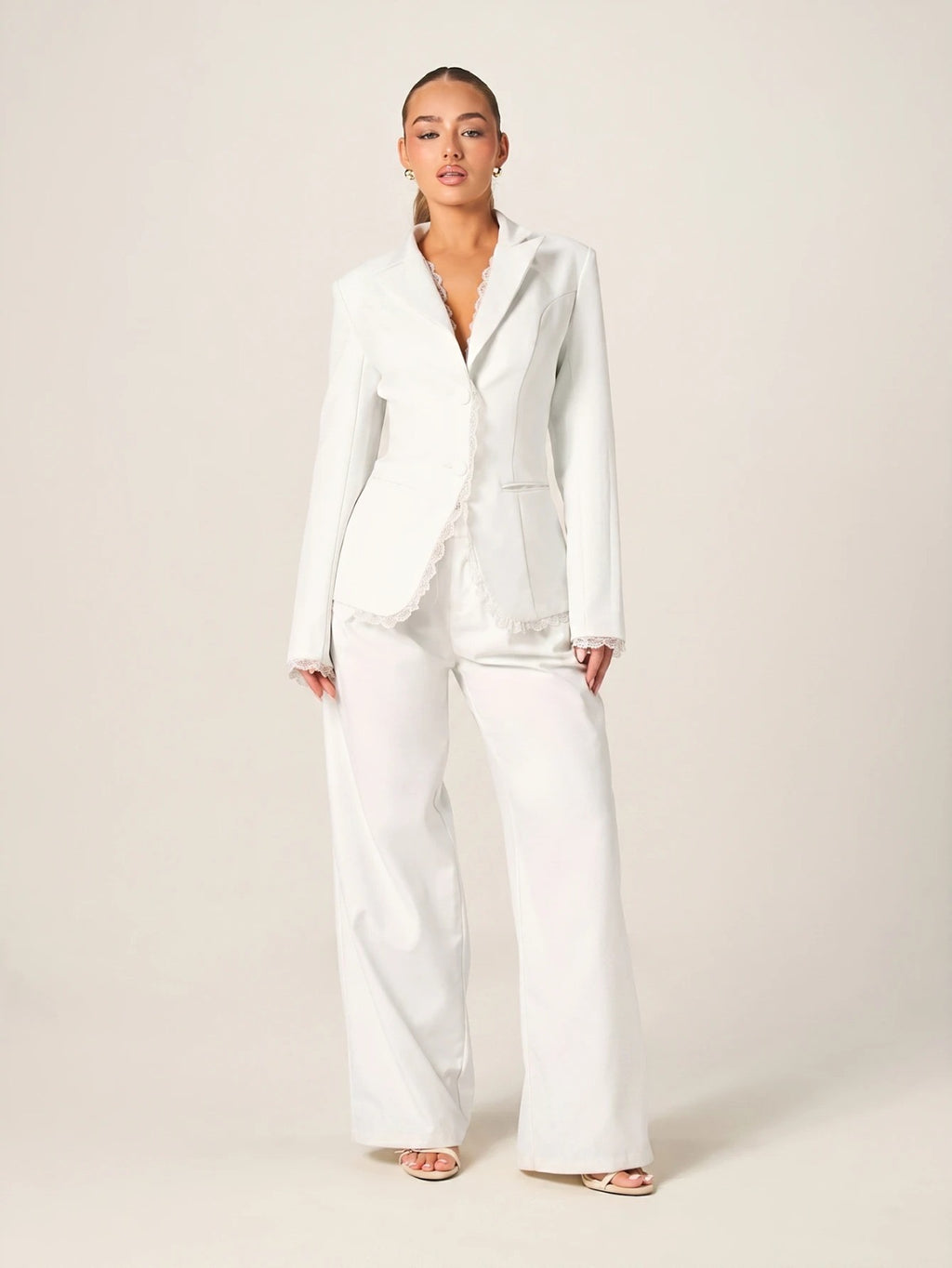 Elegant Lace Trim Blazer With Button Closure