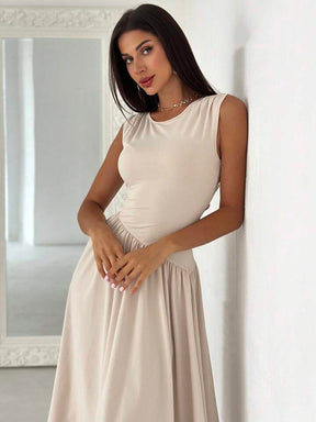 Elegant Asymmetrical Patchwork Ruched Back Tie Waist Dress