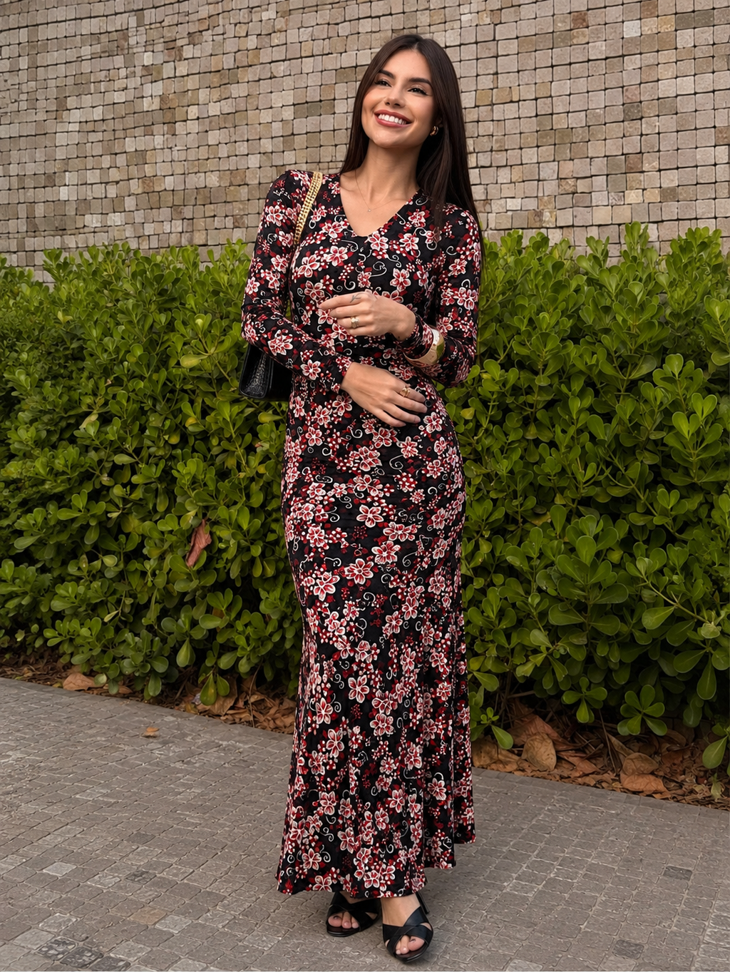TIE DYE MESH WRAP V NECK LONG SLEEVES DRESS - RED