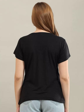 FEATHER AND HEART PRINT TEE-BLACK