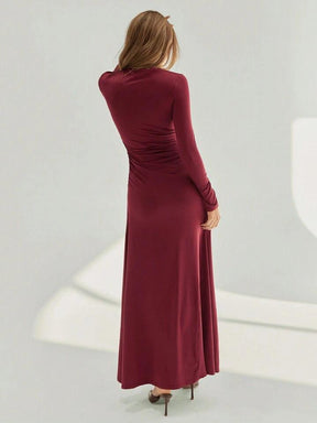 Women Assymetric Ruched long Sleeves A line tigh dress
