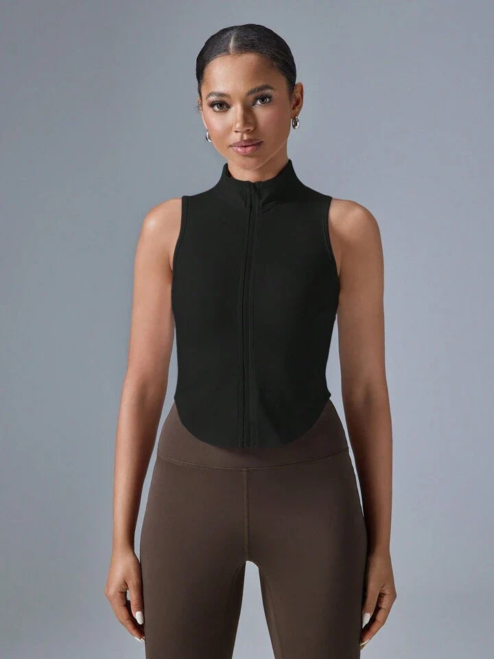 Women's Casual Sports Sleeveless Black Stand Collar Vest
