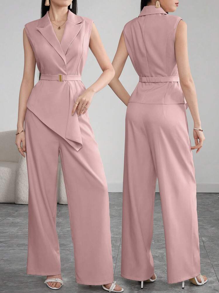 Women's Lace-Up Sleeveless Suit With Tapered Waist, Matched With Suit Pants
