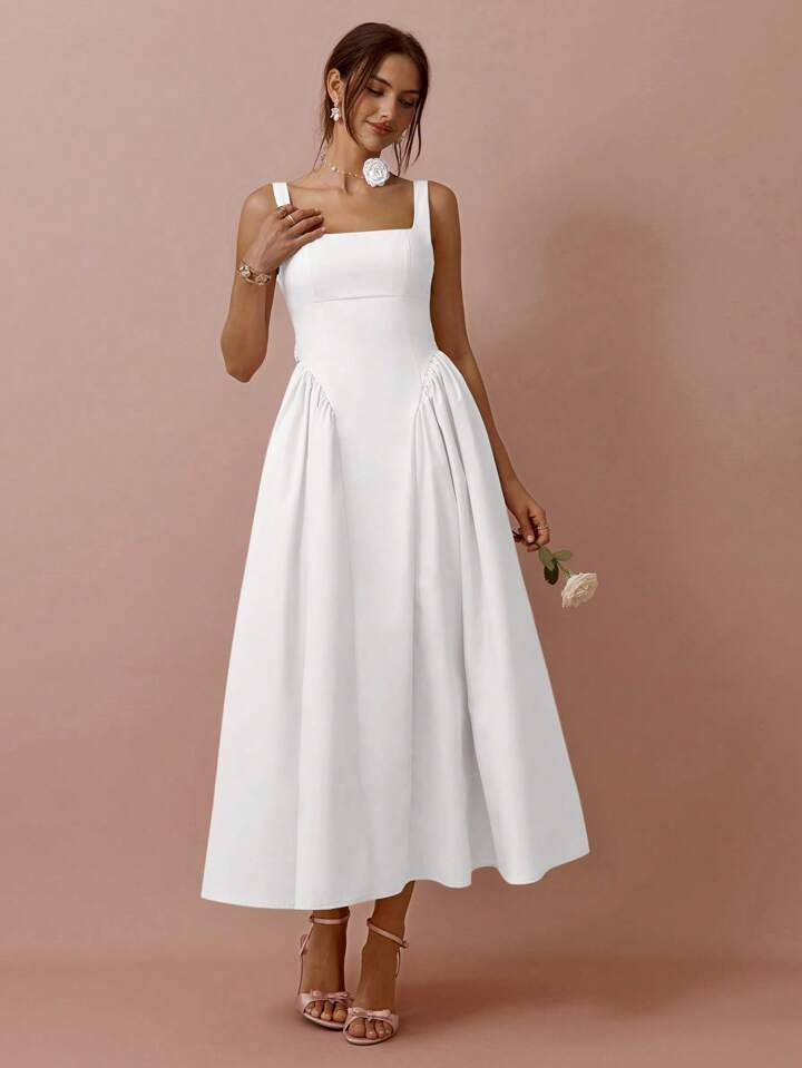 Women's Floral Print Big Bowknot Back Cinched Waist Sleeveless Frock
