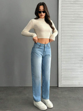 Women's Front Button Pocket Simple Denim Jeans, Casual Everyday Wear