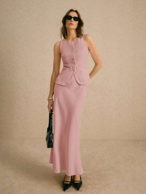Women's Cardigan Button Sleeveless Vest Tank Top And Mermaid Hem Fitted Pencil Skirt Suit Set