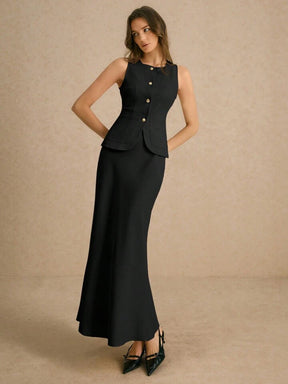 Women's Cardigan Button Sleeveless Vest Tank Top And Mermaid Hem Fitted Pencil Skirt Suit Set