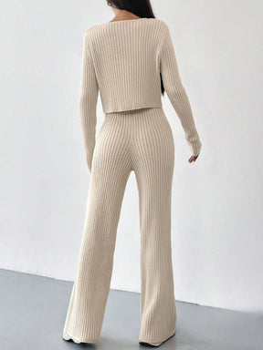 RIBBED KNIT CARDIGAN & KNITTED SOFT CO-ORD