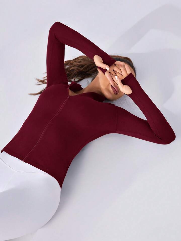 Daily&Casual Women's Solid Color Zip-Up Long Sleeve Casual Sports Zipper