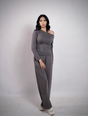 CASUAL 2PCS KNITTED SLIM TOP & WIDE LEG PANTS