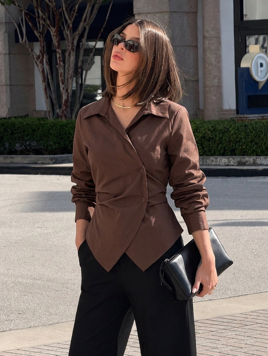 Women's Chocolate Striped Wrap Shirt Top