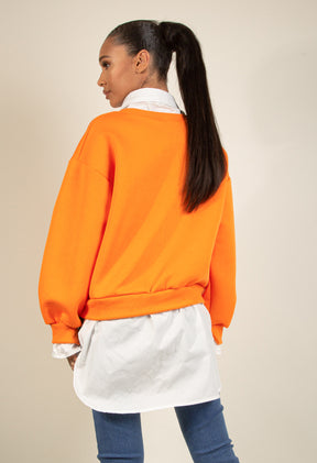 BADGE MOTIF SWEATSHIRT WITH SHIRT UNDERLAY