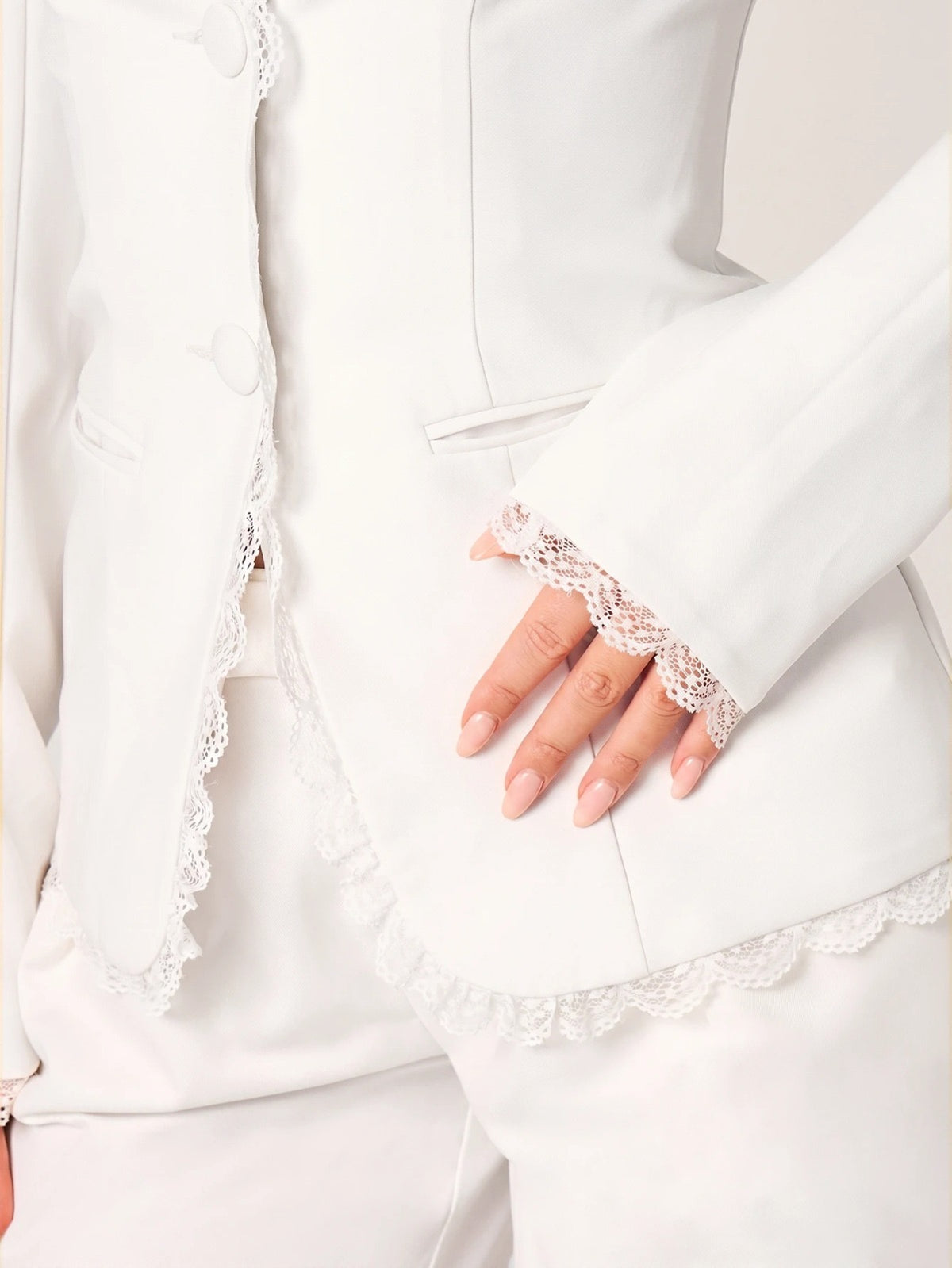 Elegant Lace Trim Blazer With Button Closure