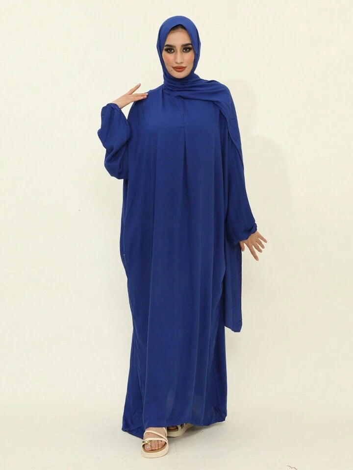 Plain Elegant Abaya And Moroccan Dress With Headscarf