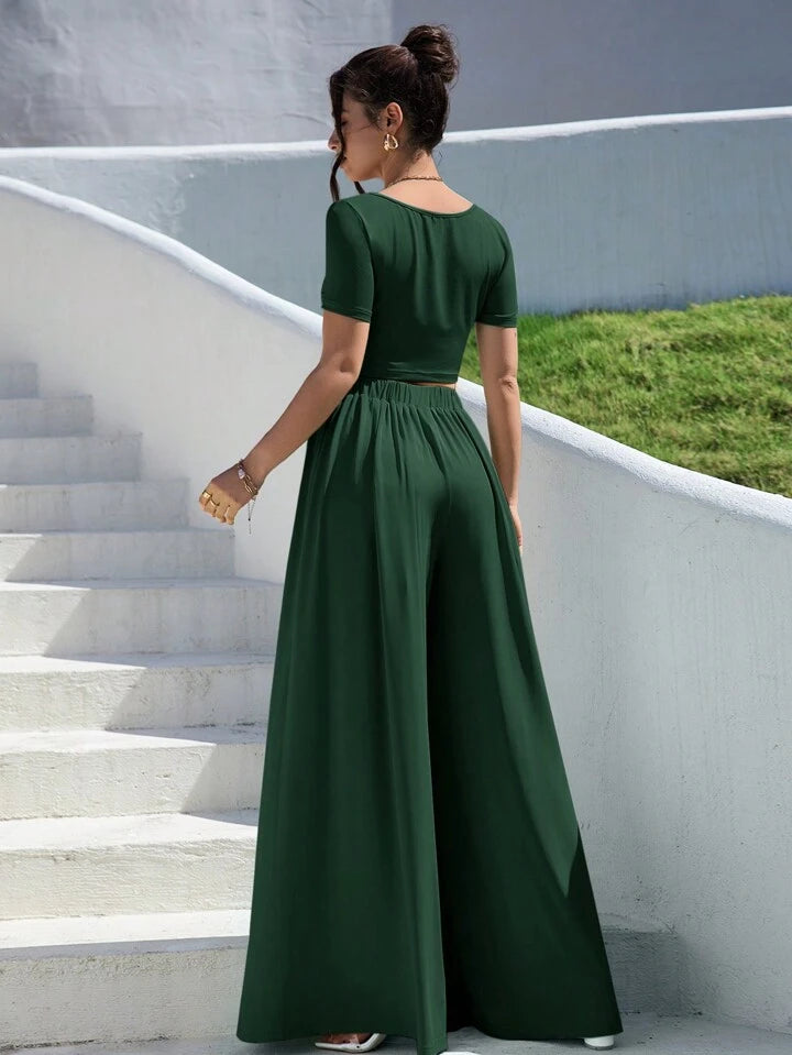 WOMEN’S SUMMER TWO PIECE ROUND NECK OUTFIT