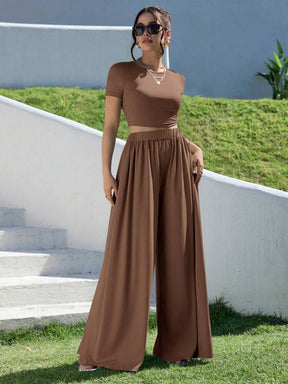 WOMEN’S SUMMER TWO PIECE ROUND NECK OUTFIT