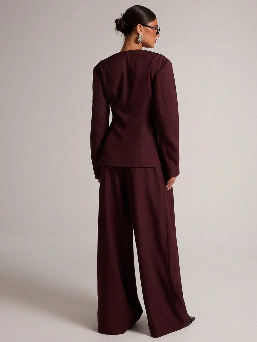 Deep Plum Long Sleeve Blazer Pants Set