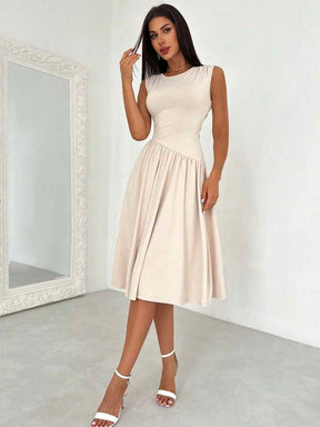 Elegant Asymmetrical Patchwork Ruched Back Tie Waist Dress