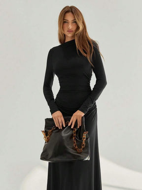 Women Assymetric Ruched long Sleeves A line tigh dress