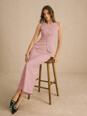 Women's Cardigan Button Sleeveless Vest Tank Top And Mermaid Hem Fitted Pencil Skirt Suit Set