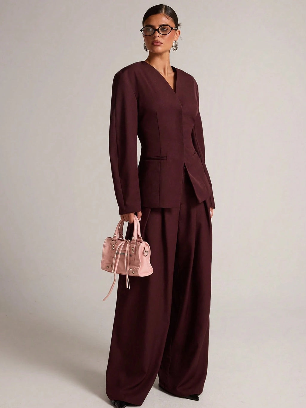 Deep Plum Long Sleeve Blazer Pants Set