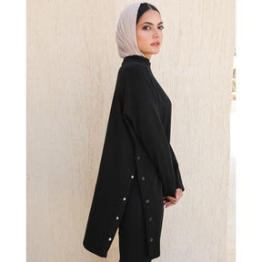 SIDE BUTTON LONG T-SHIRT O-NECK