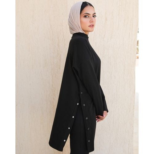 SIDE BUTTON LONG T-SHIRT O-NECK