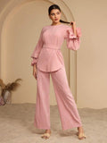 Graceveil 2 Pieces Set With Lantern Sleeves, Cinched Waist And Ruffle Hem Set  For Women