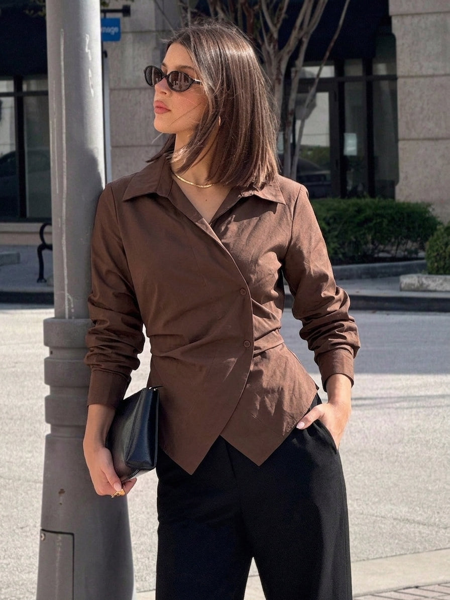 Women's Chocolate Striped Wrap Shirt Top