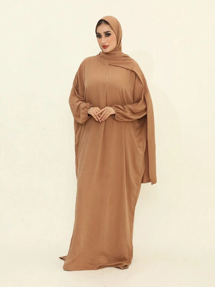 Plain Elegant Abaya And Moroccan Dress With Headscarf